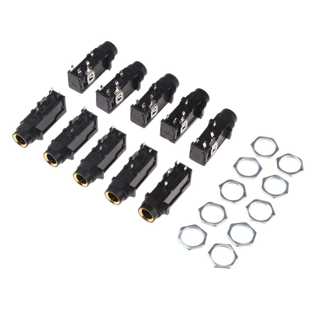 10 pieces jack plug recessed socket 6.3mm open mono with switch
