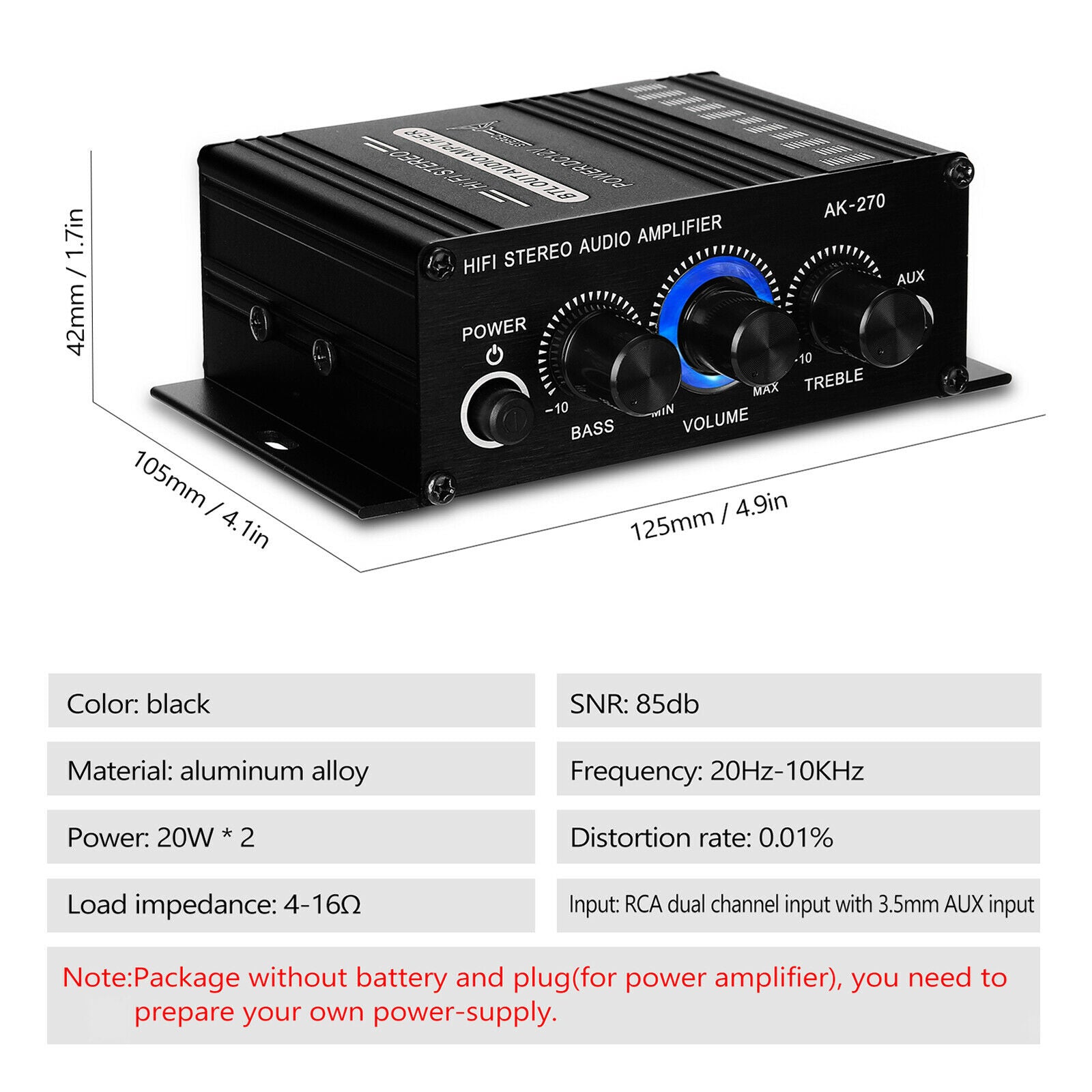 12V 2A Stereo Amplifier Audio 3.5mm AUX Speakers for Car Small Portable Home