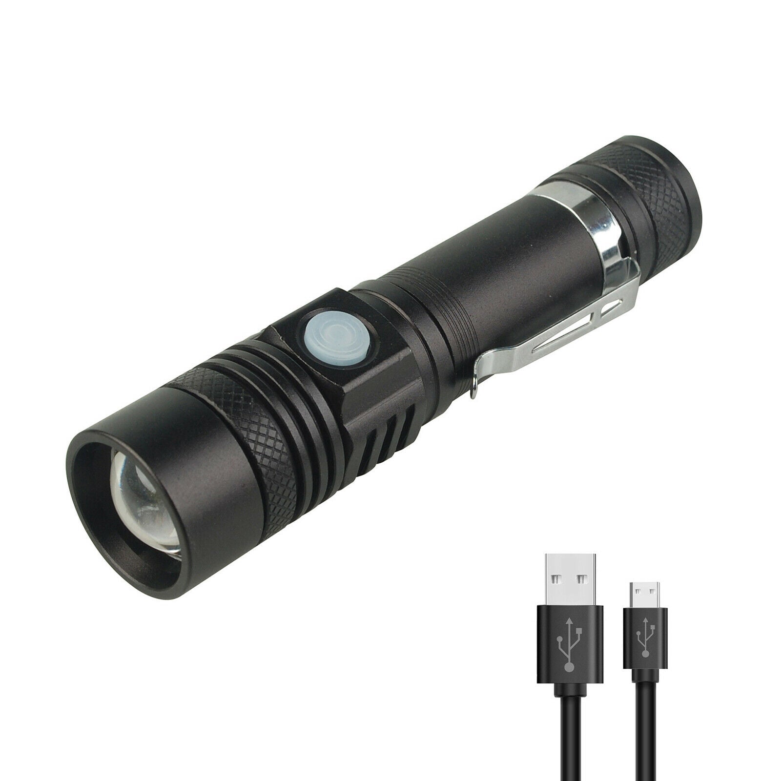 Mini Zoom LED Flashlight Rechargeable Super Bright Resistant Torch Light