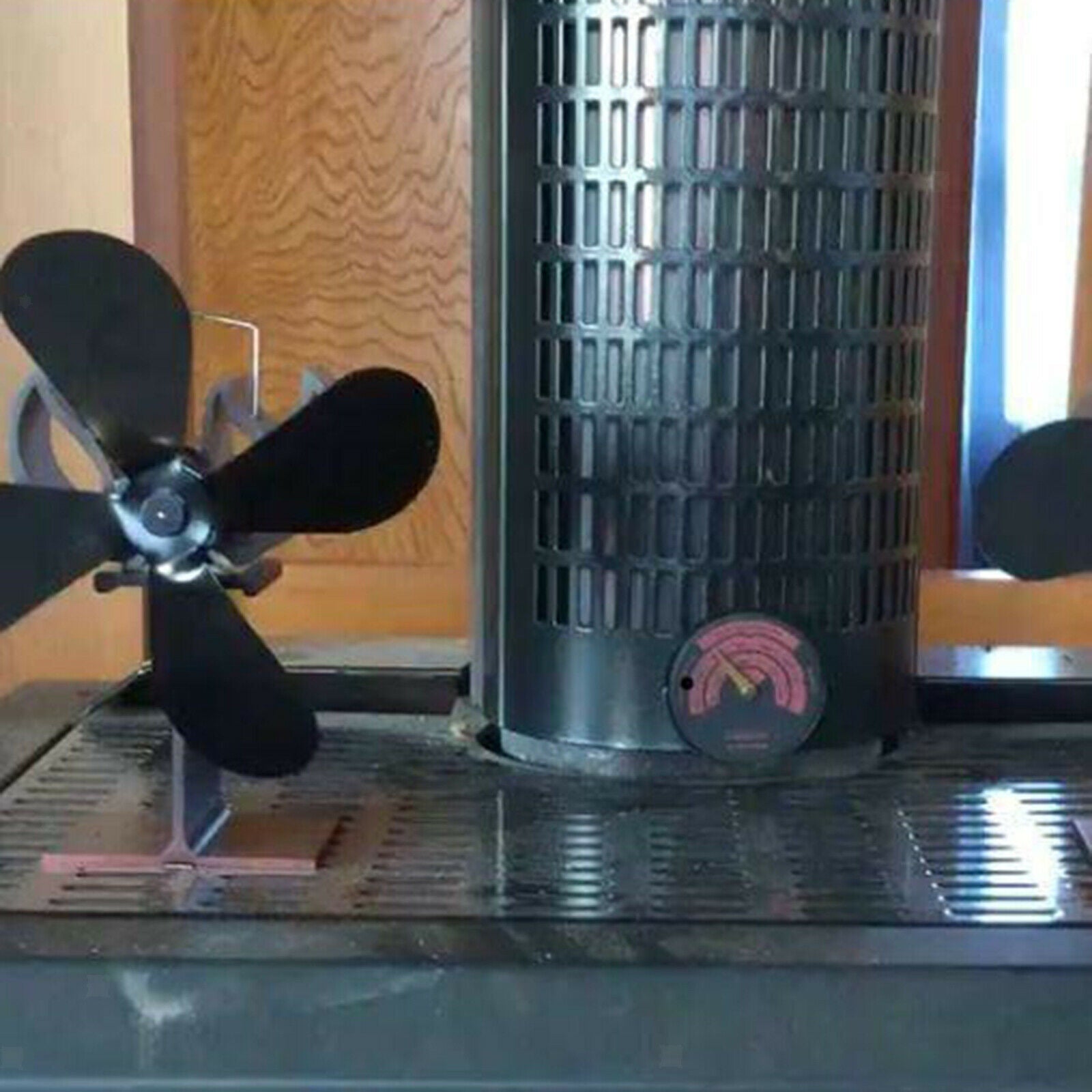 Black Powered Wood Log Burning Fireplace Burner Stove Heater Fan W/ Blades