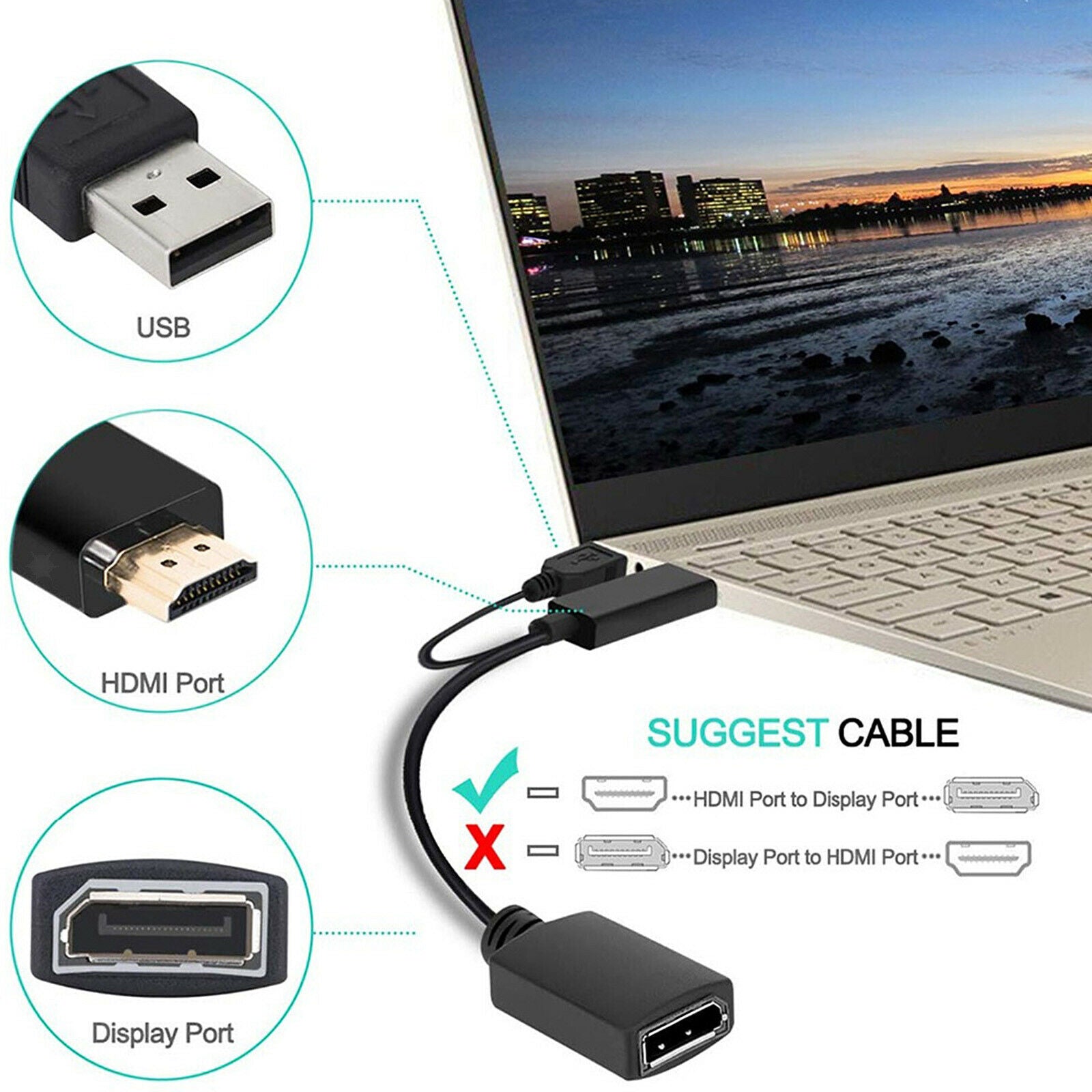 HDMI 1.4 to DisplayPort Adapter Converter Cable Dongle Connector 1080P 4K with