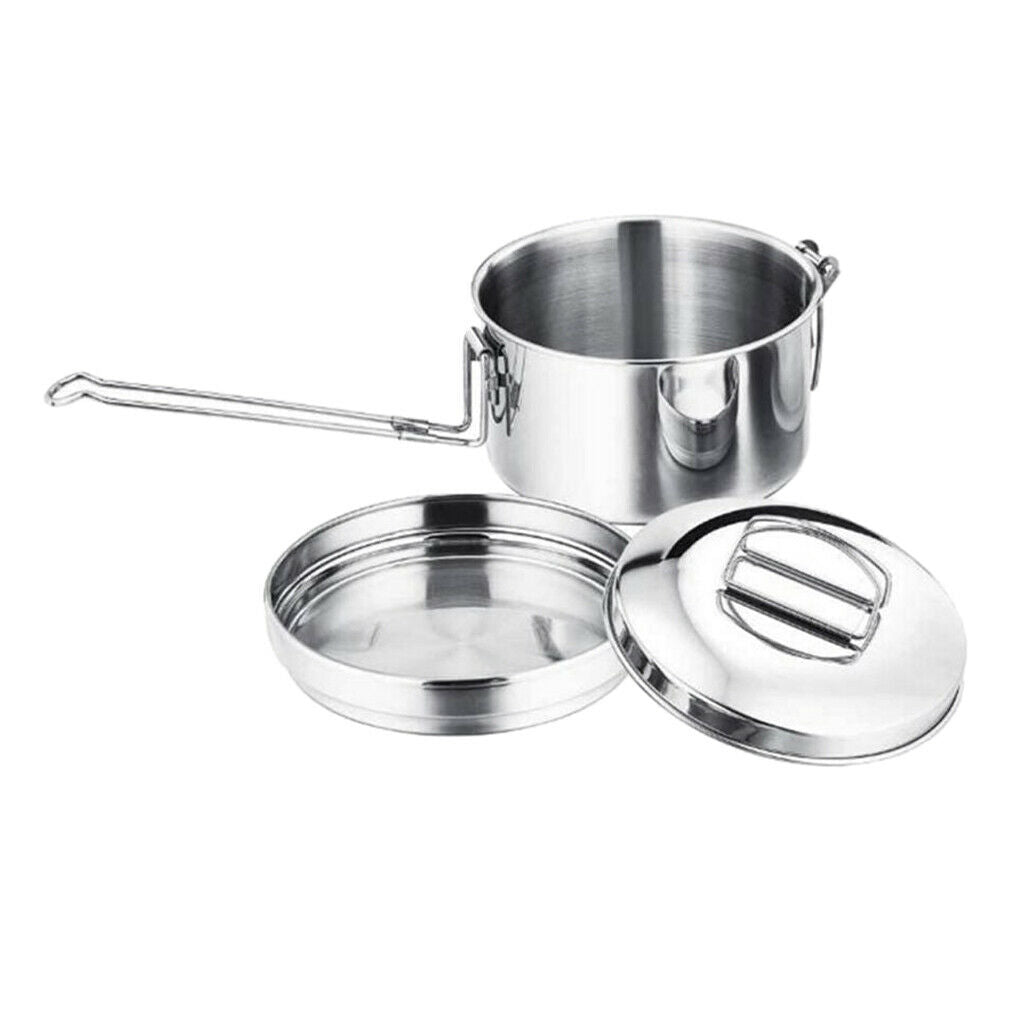 2-Layers Portable Tableware Stainless Steel Lunch Box Bento &Long Handle