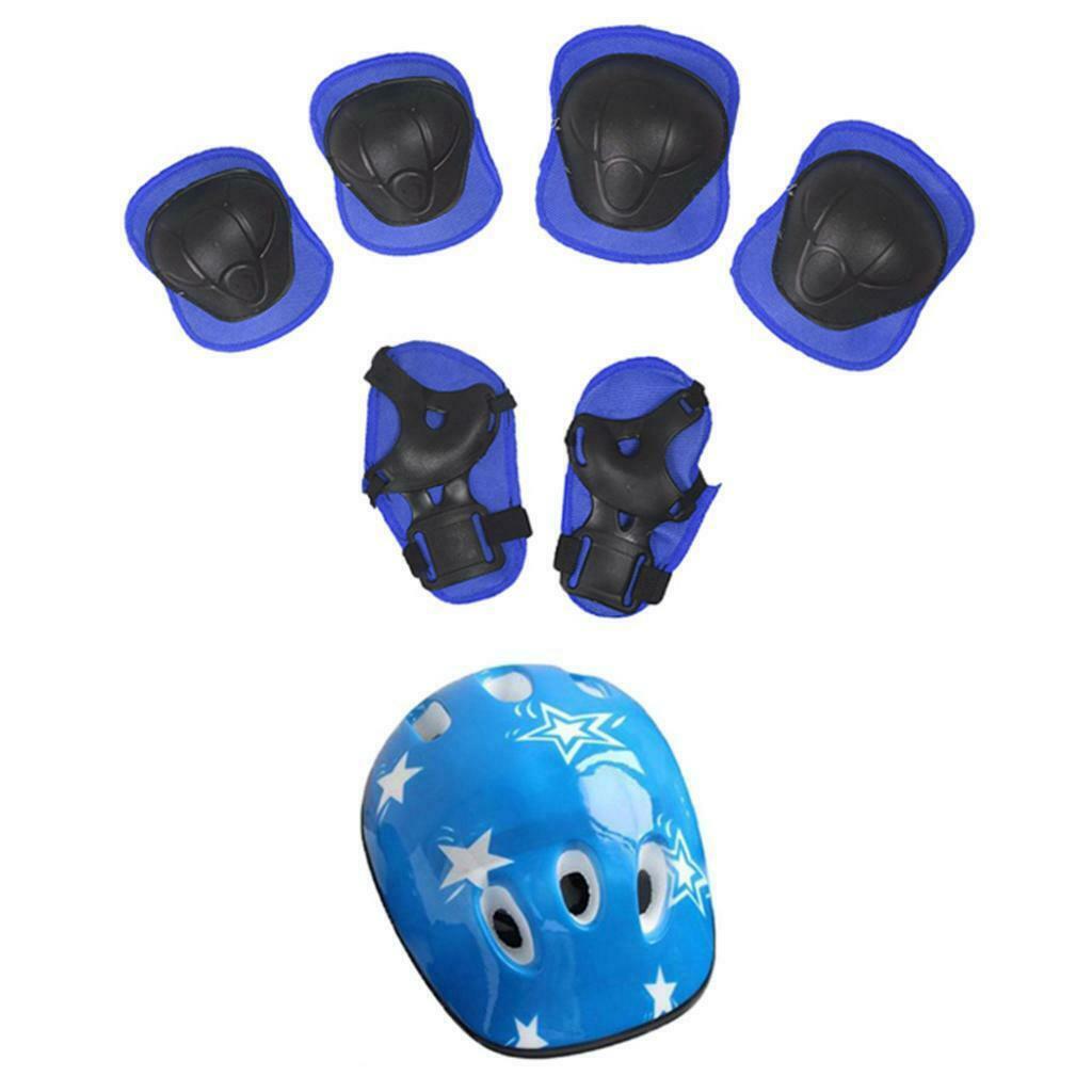 7Pcs Kid Wrist Knee Elbow Protector Roller Skating Skateboard Outdoor Guard Blue