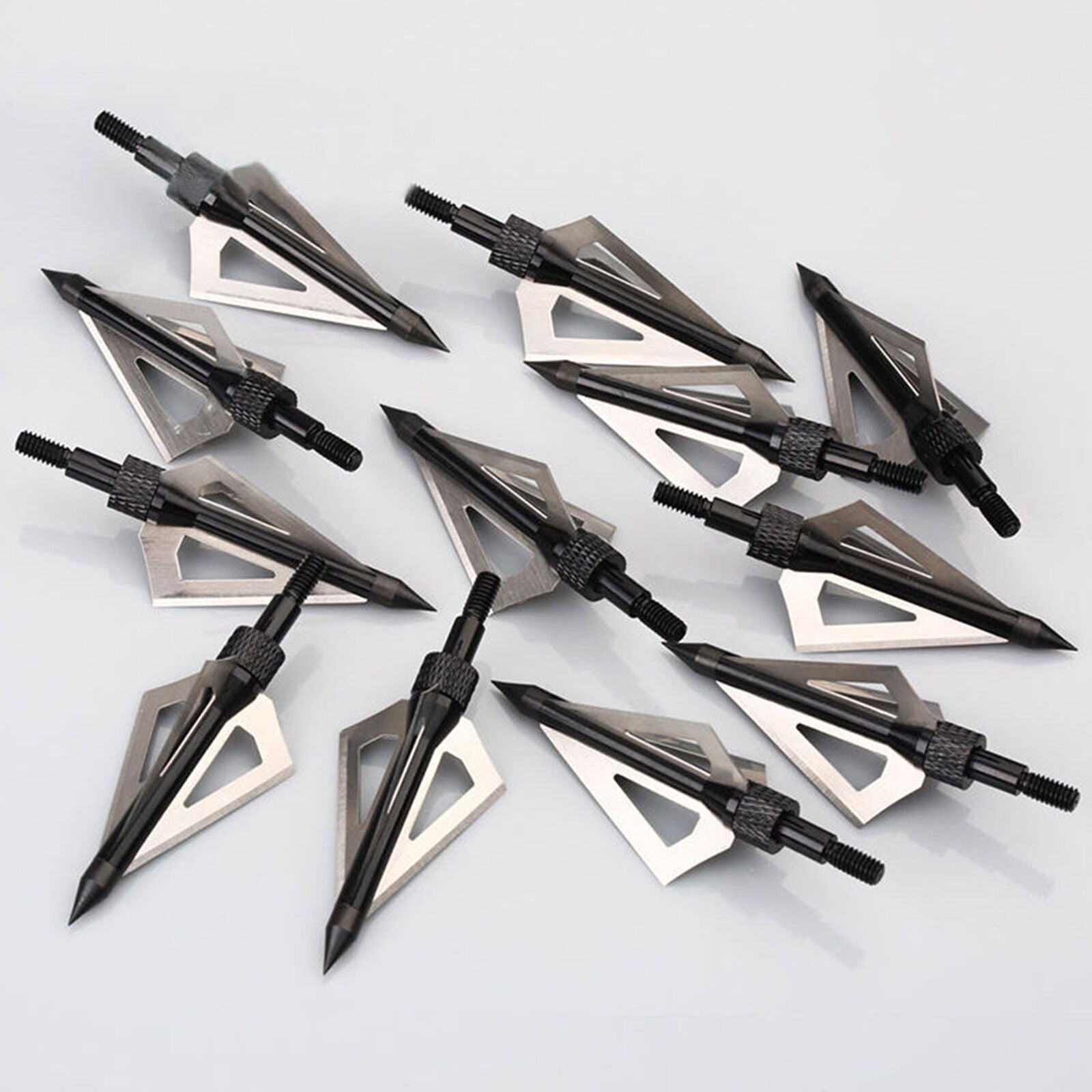 12Pcs Hunting Broadheads 100 Grain 3 Blade Broad Arrow Heads Arrows Screw Tips