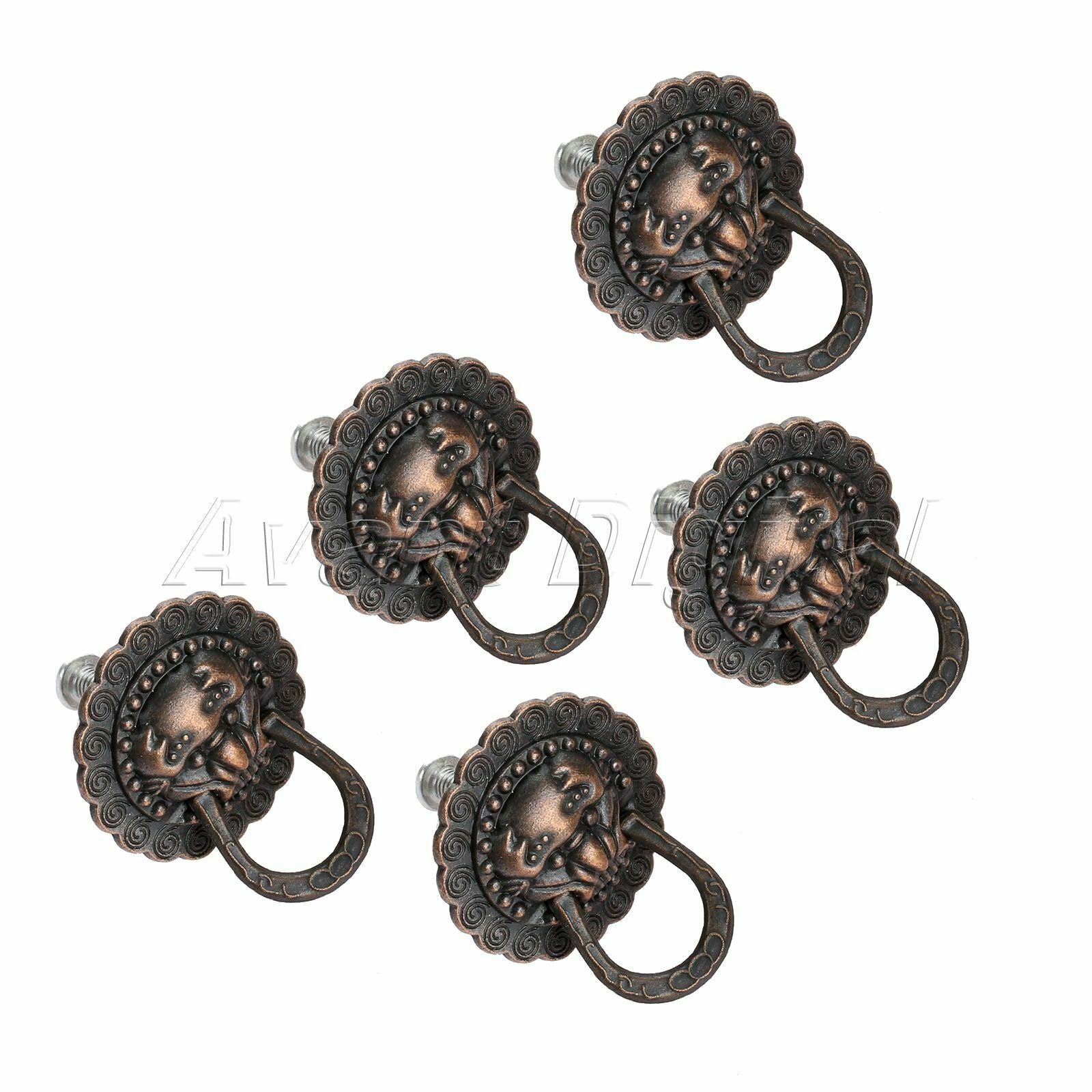 5pc Metal Lion Head Furniture Cabinet Knobs Ring Drawer Door Pull Handle 29*37mm