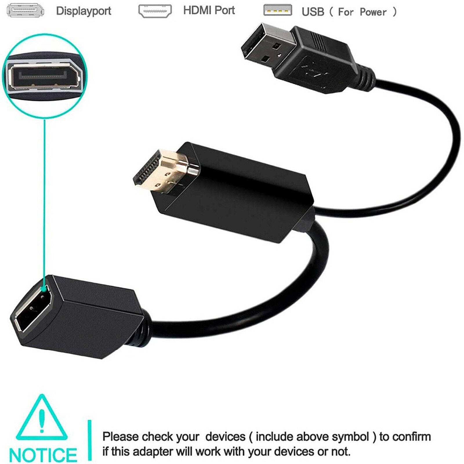 HDMI 1.4 to DisplayPort Adapter Converter Cable Dongle Connector 1080P 4K with