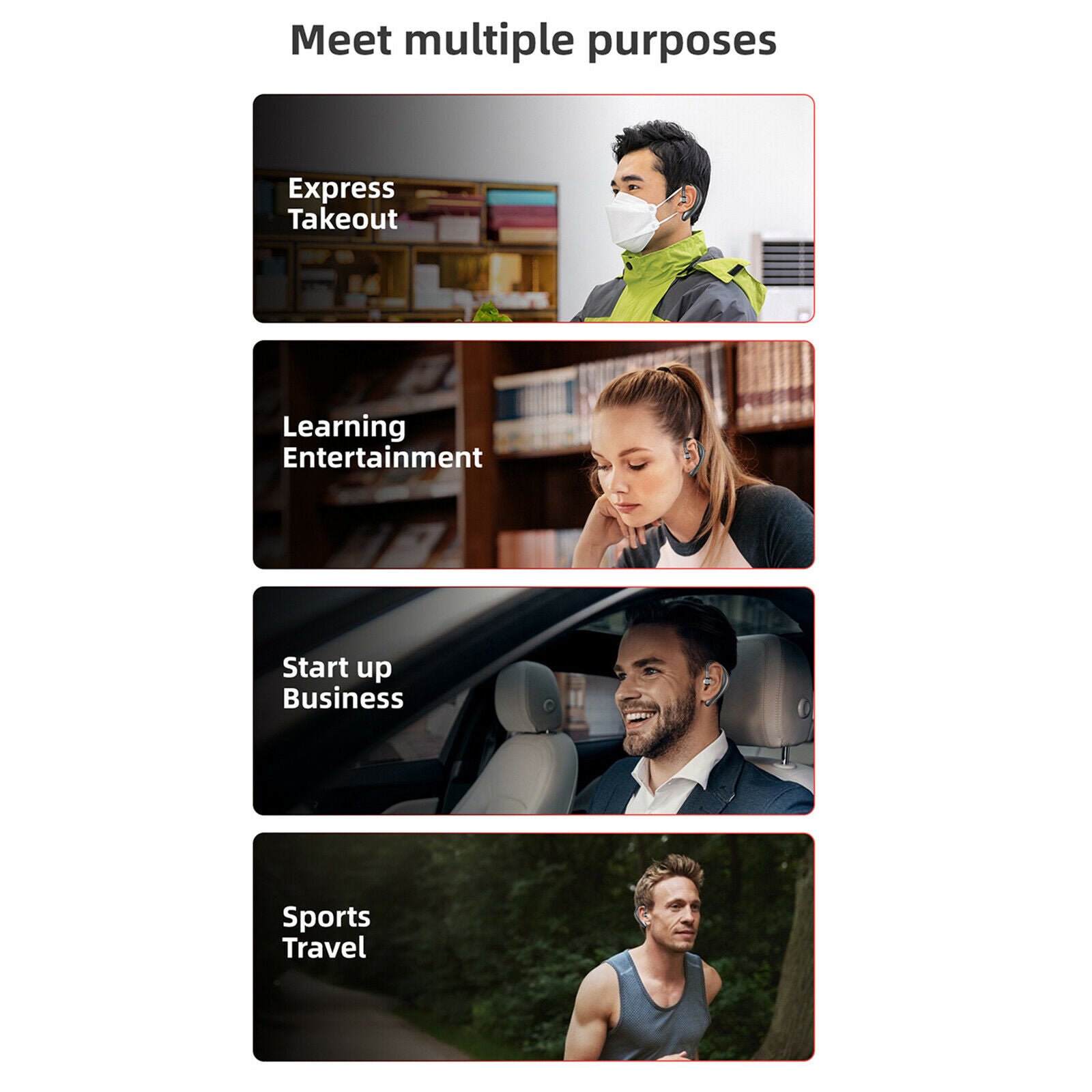 Wireless Bluetooth Headset Earpiece Waterproof for Cycling Gym Sport Indoor