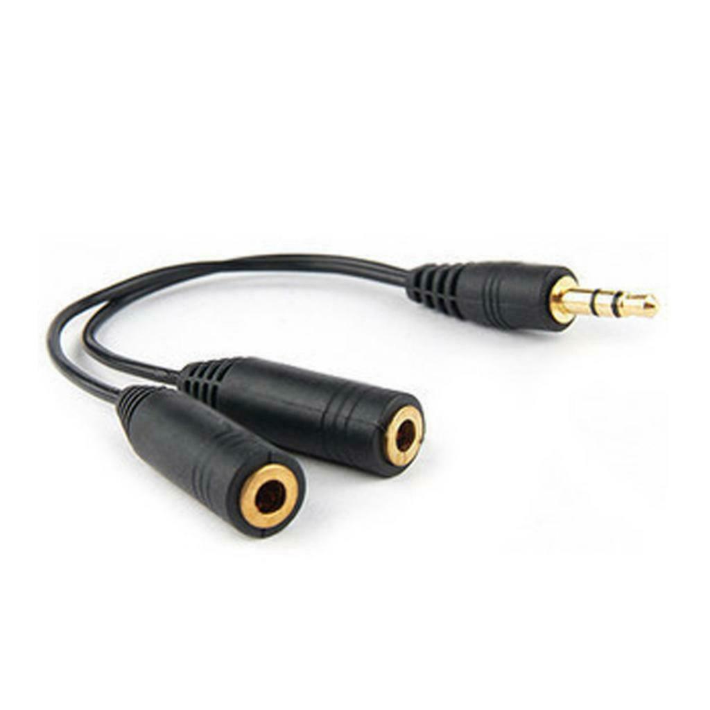 Black Stereo Audio Male 2 Female Y Splitter Cord Power For Headset Mic