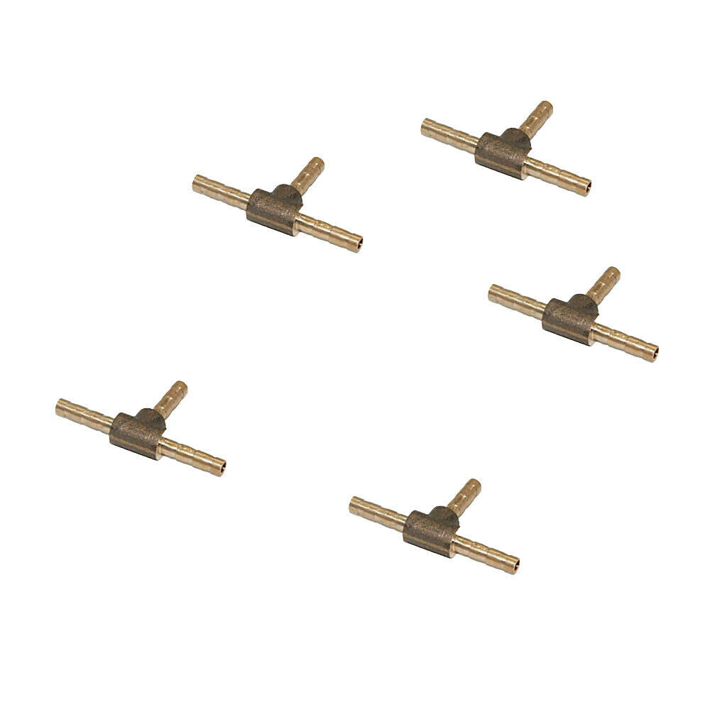 5pcs Barbed Brass T Piece 3 Ways Tee Hose Fuel Air Hose Joiner Adapter 4mm