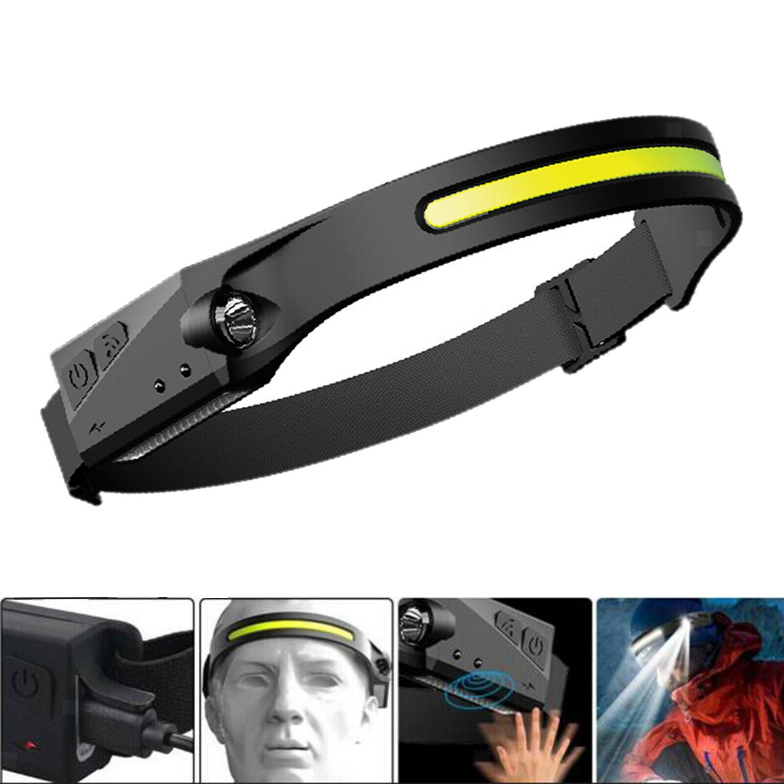 LED Headlamp Flashlight COB Headlight Battery Powered for Fishing, Running