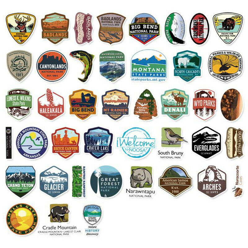 50Pcs National Park Zoo Stickers Laptop Skateboard Luggage Guitar Stickers T cE
