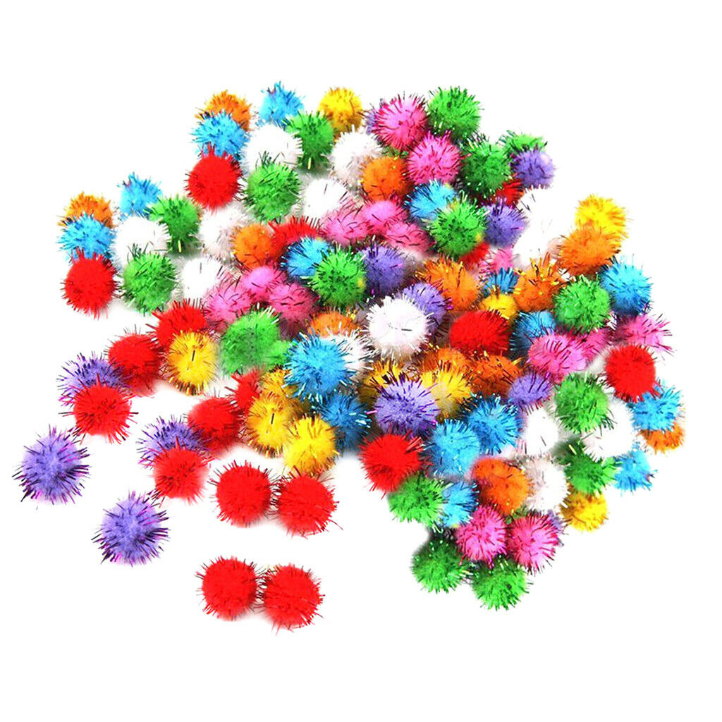 100pcs Glitzy POM POM Balls Sparkly Small Pompom Balls Cat Kitten Toys 1.5cm