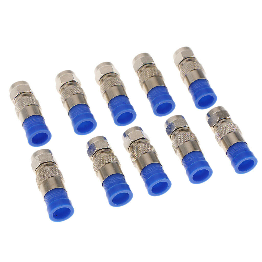 10Pcs RG6 Quad Shield Coaxial F Connector Adapter Compression Fittings Blue