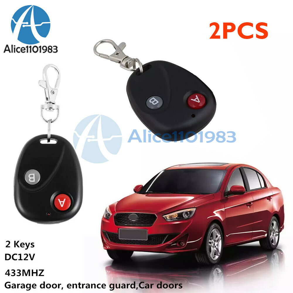 2PCS 433MHz RF Remote Control Key Garage Gate Door Transmitter Wireless DC 12V