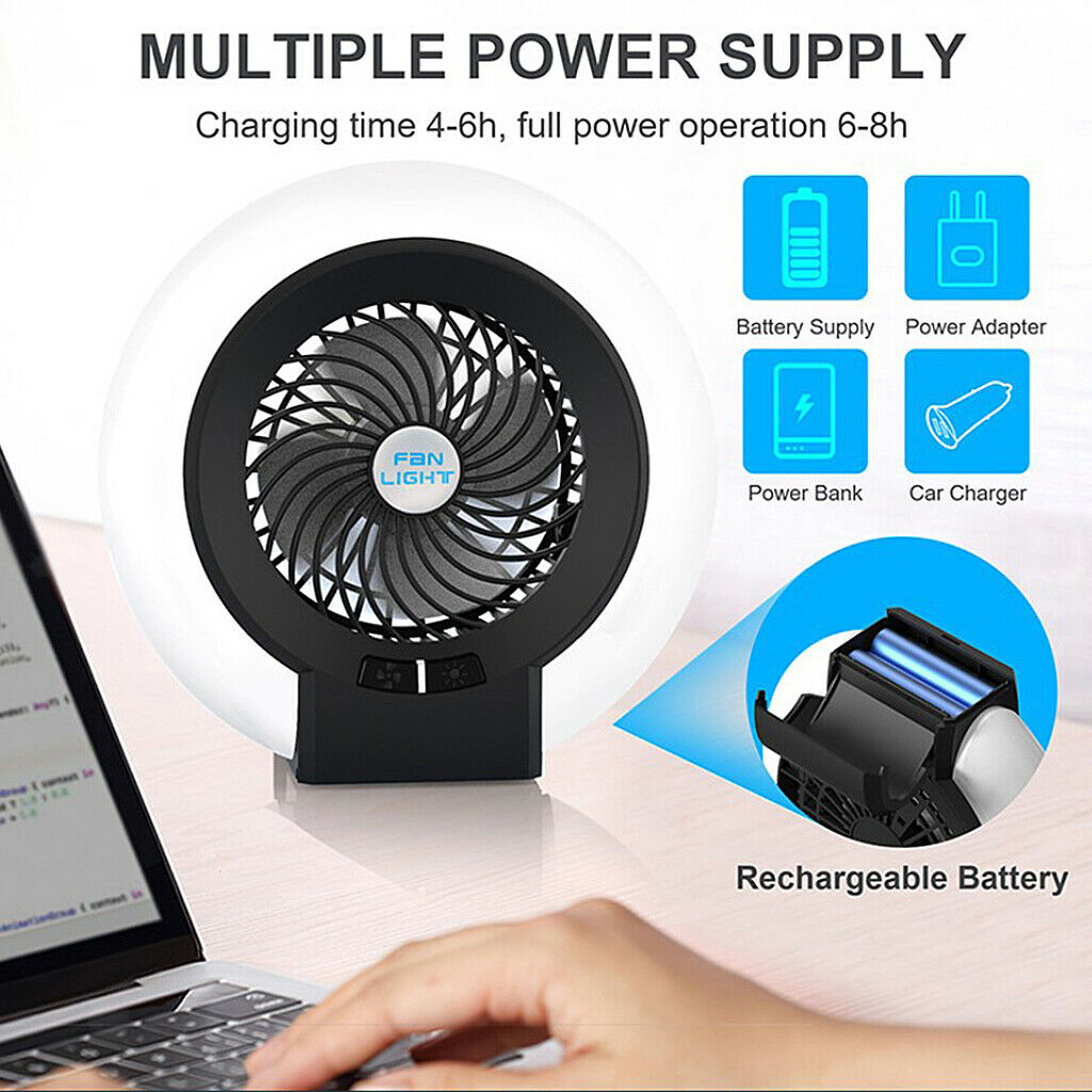 Tent Fan with Light Car Camping Lantern RV 19x5cm 2-Speed Cooler LED Lights