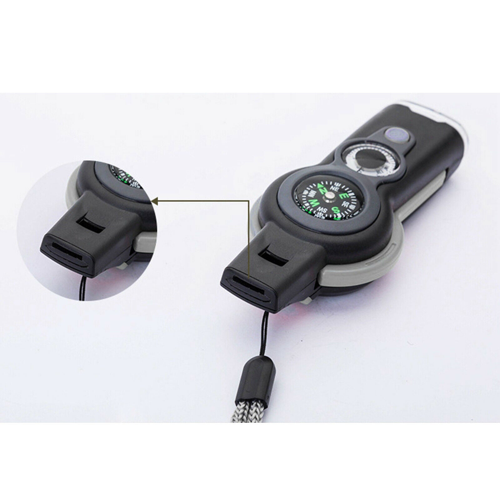7in1 Emergency Survival Hiking Safety Whistle with Magnifier Flashlight Compass