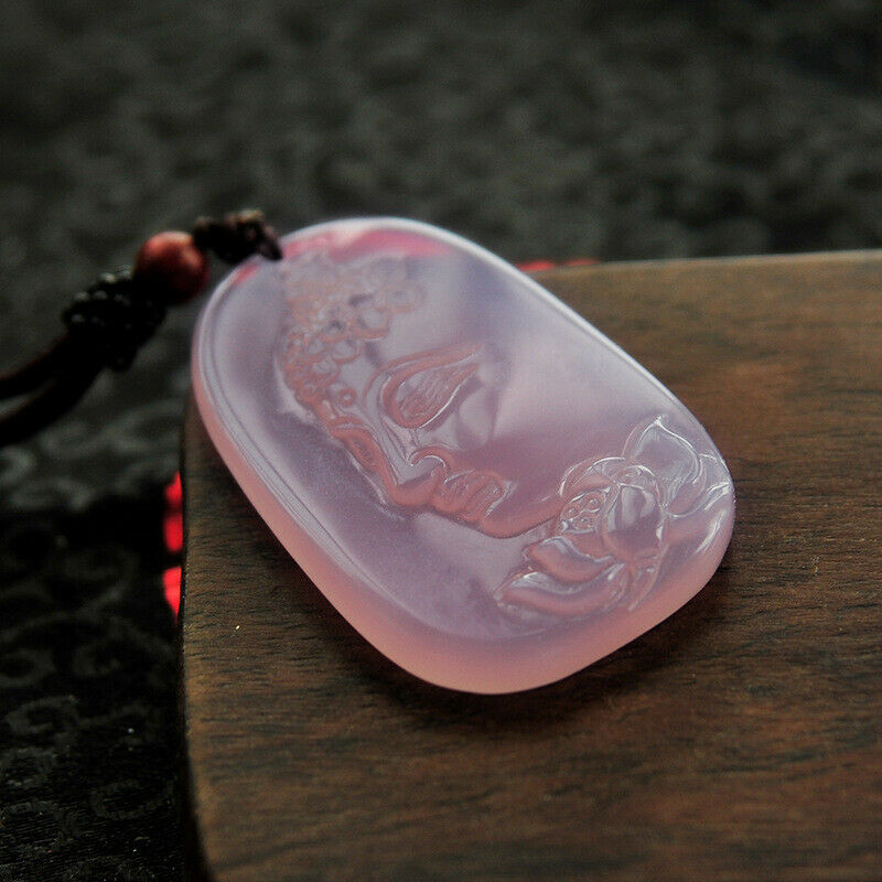 100% natural ice-transparent violet hand-carved chalcedony side Buddha pendant