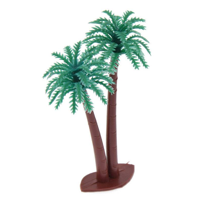 10pcs Mini Double Coconut Tree Plastic Desk Deco Small Artificial Plant Ornament