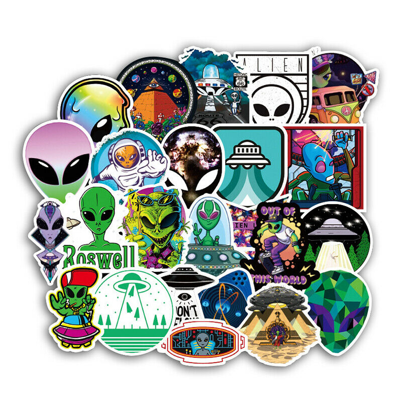 50X UFO Alien Astronaut Rocket Cartoon Stickers Gifts Toys DIY Skateboard Laptop