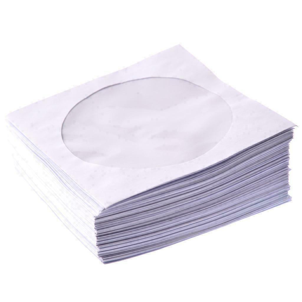 100 White Paper CD DVD Covers Sleeves Case Wallet Envelopes with Windows & Flap