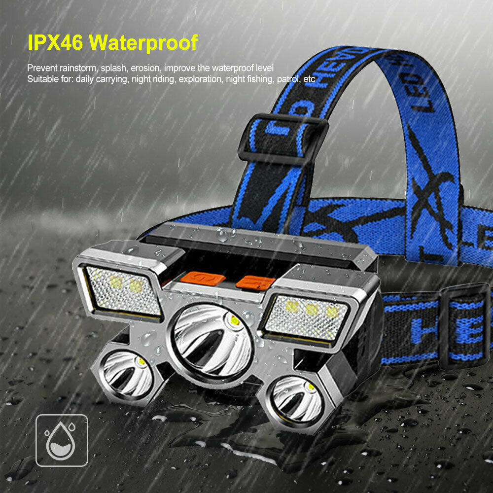 Waterproof LED Headlamp 5 LED Rechargeable Head Light Torch for Fishing Camping