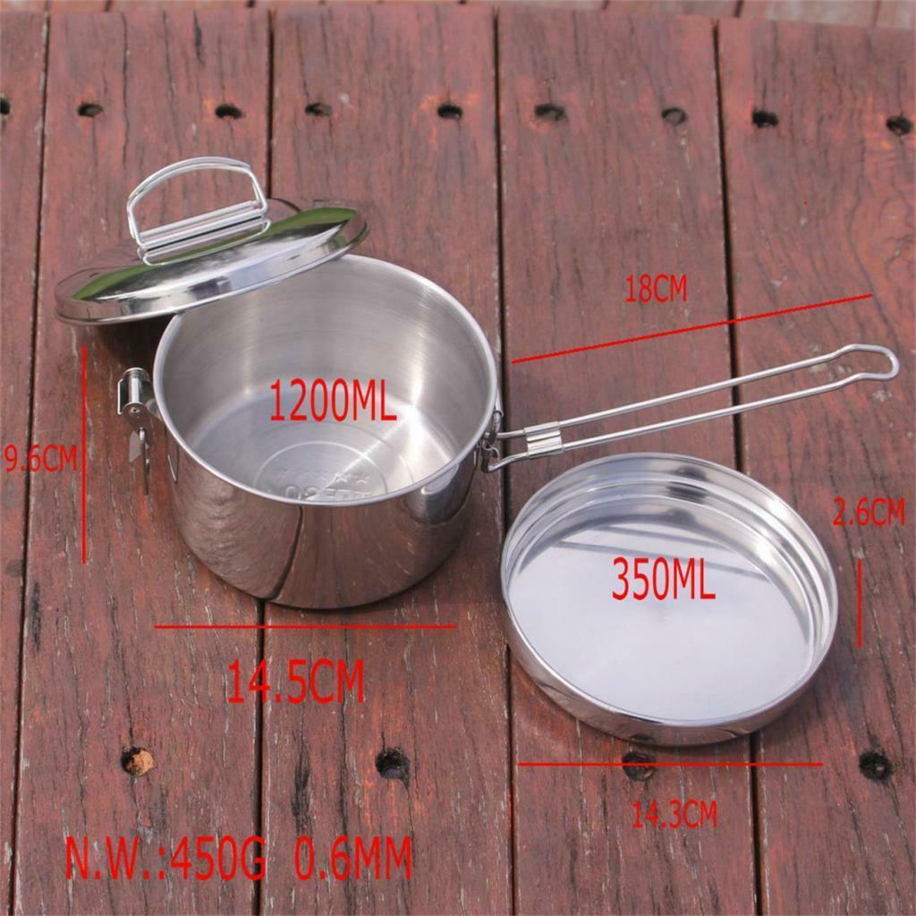 2-Layers Portable Tableware Stainless Steel Lunch Box Bento &Long Handle