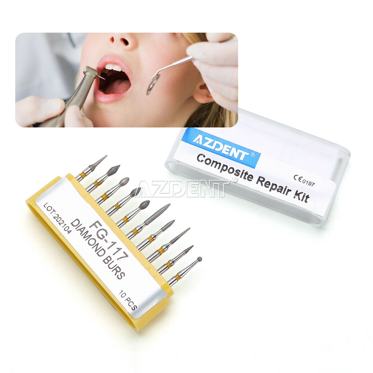 100 X Dental Composite Repair Diamond Burs Drills FG-117 High Speed Handpiece