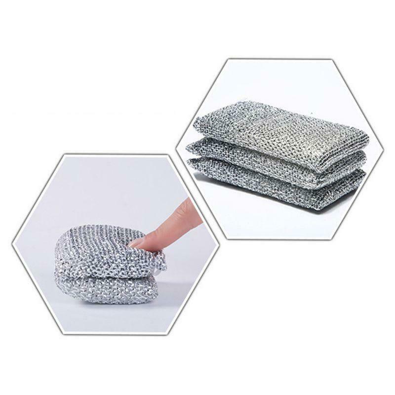 3Pcs/Set Kitchen Scrubbing Sponge Steel Wire Dish Brush Cleaner Scouring Pads
