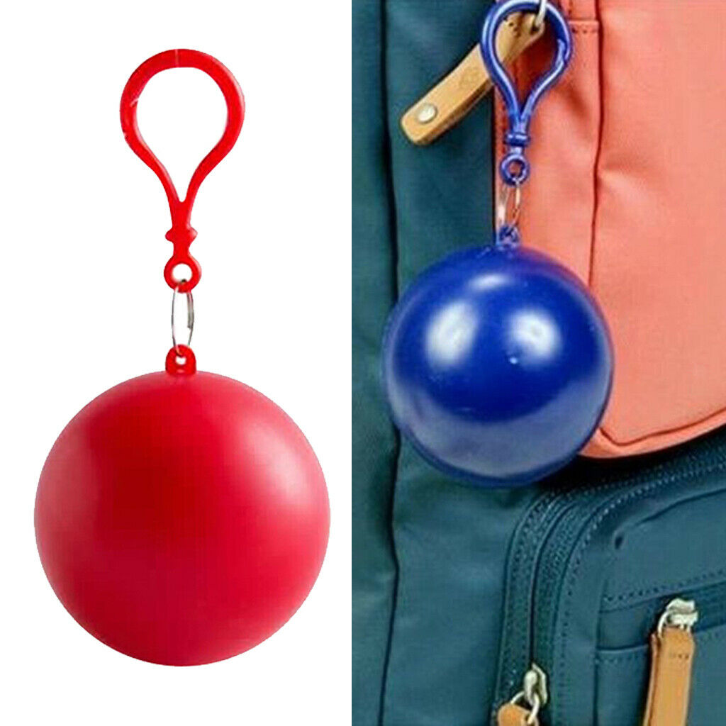 Adults Disposable Poncho Cycling Hooded Keyring Ball Rain Coat Red