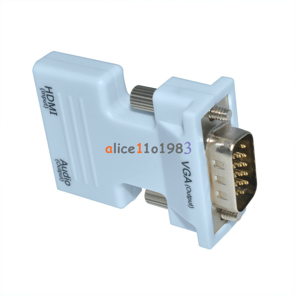 White HDMI Female to VGA Male Converter+Audio Cable Support 1080P Signal Output