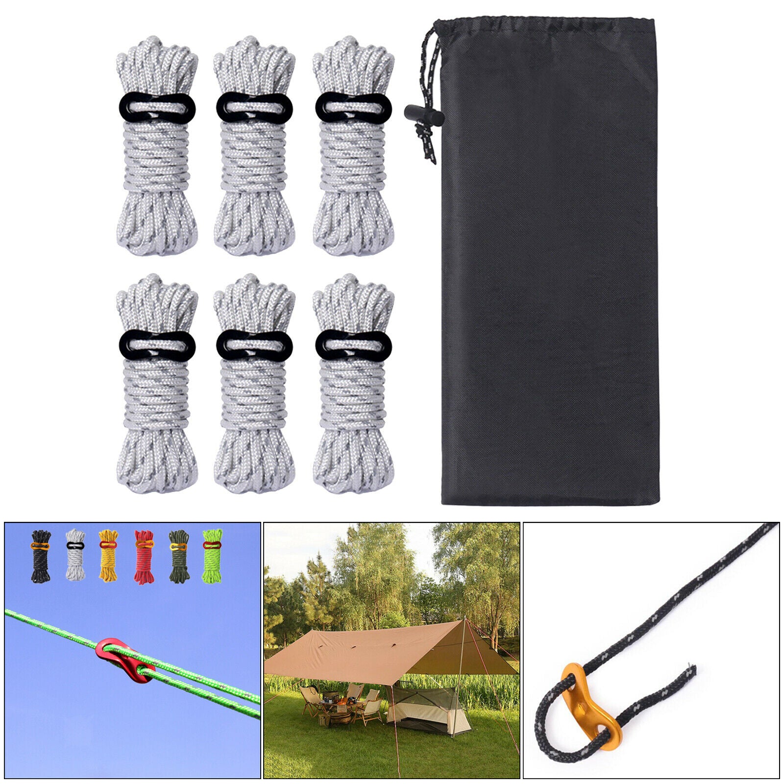 Pack Guylines 4mm Tent Cords Camp Rope for Outdoor Camping Backpacking White