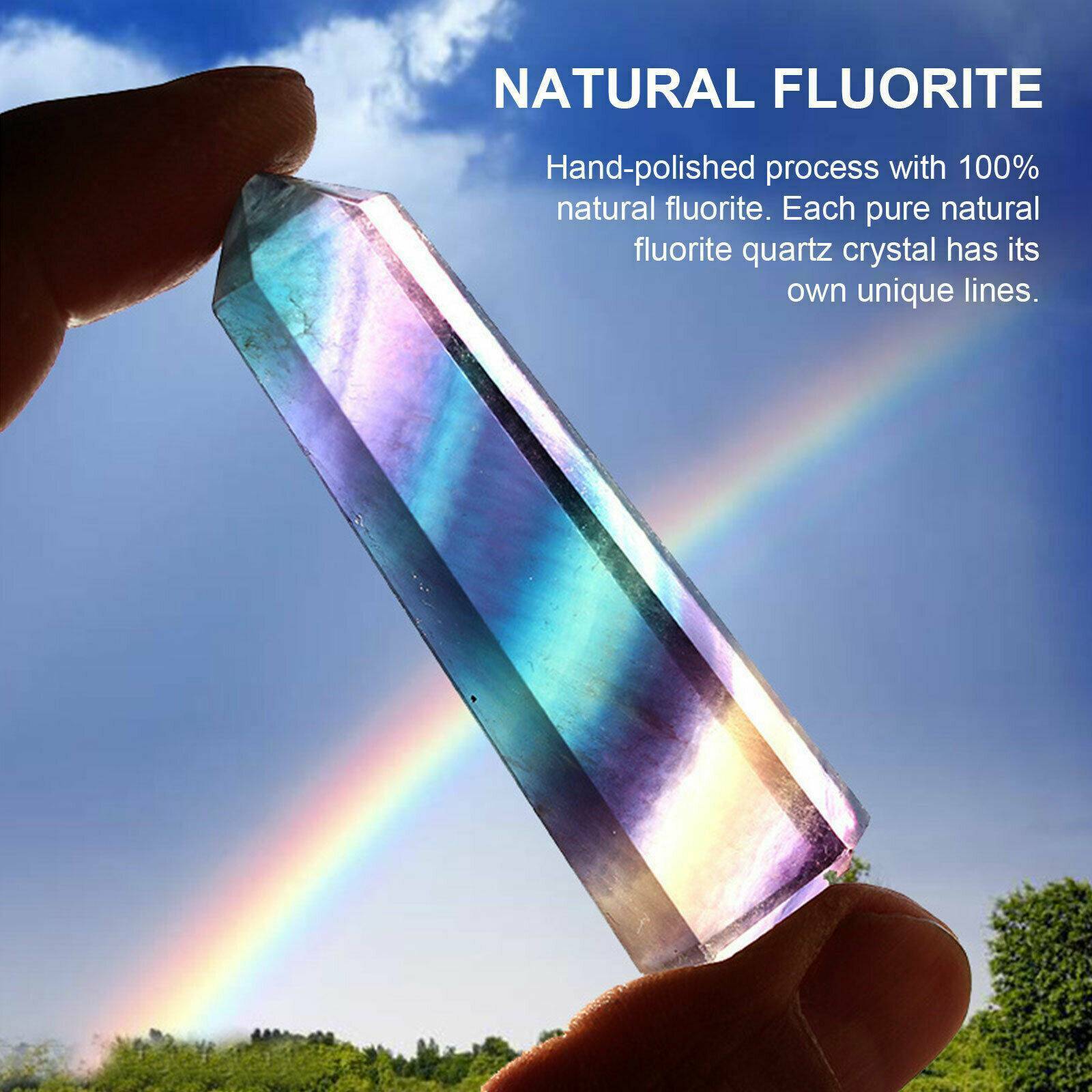 100% Colorful Natural Fluorite Quartz Crystal Stone Point Healing Hexagonal Wand