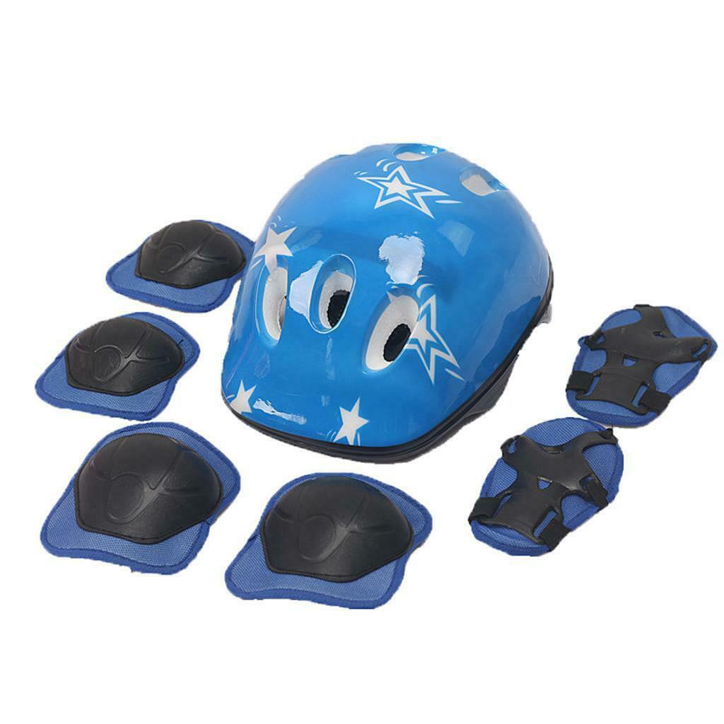 7Pcs Kid Wrist Knee Elbow Protector Roller Skating Skateboard Outdoor Guard Blue