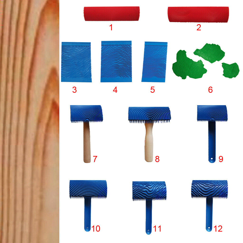 2Pcs Wood Graining Grain Rubber Patin Painting Effect Wall Decor Tool