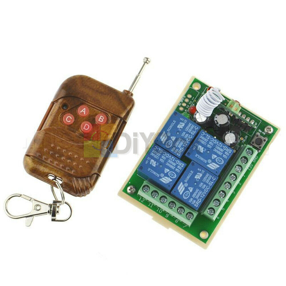 DC12V 4 Channel 10A Relay Wireless RF Remote Control Switch Transmitter Receiver