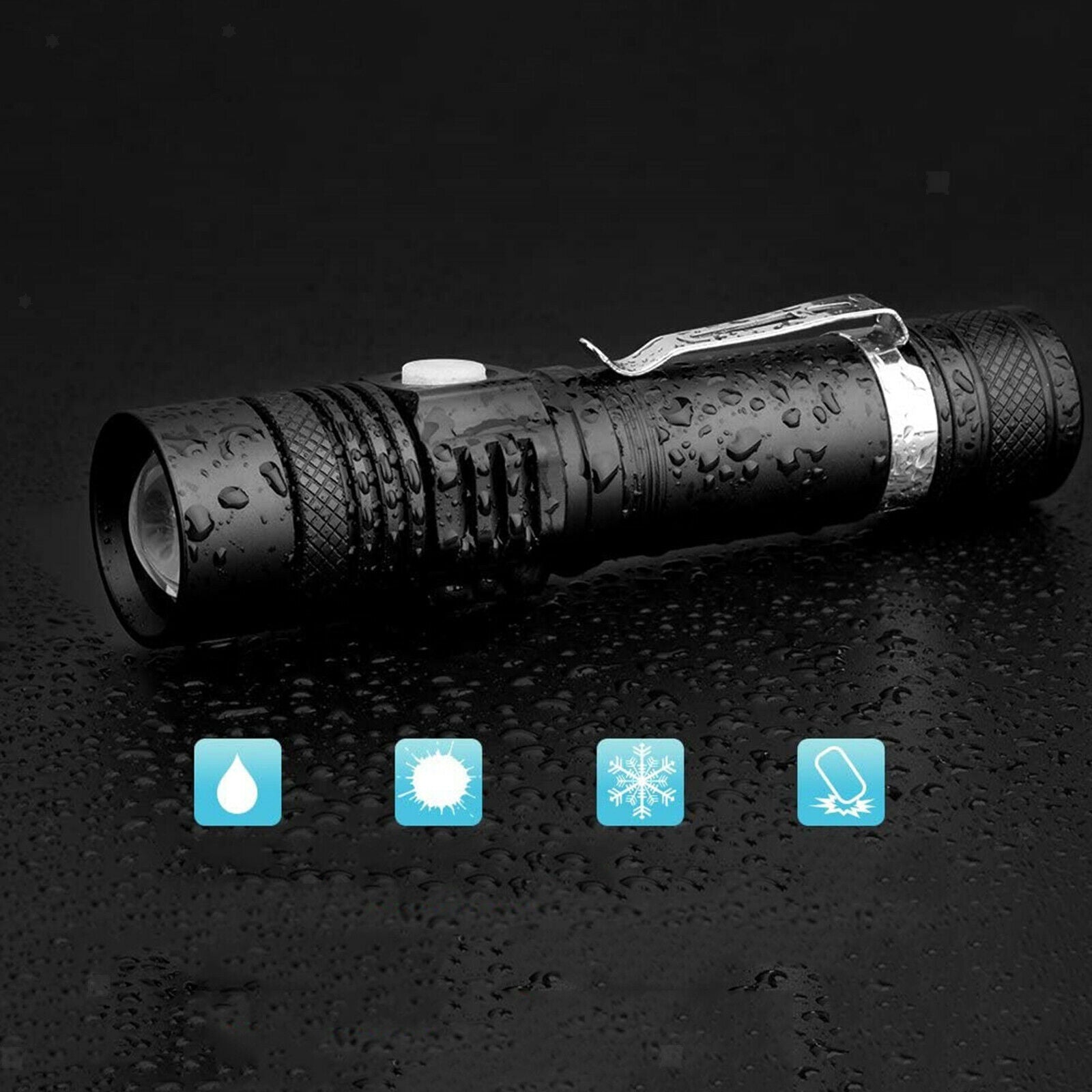 Mini Zoom LED Flashlight Rechargeable Super Bright Resistant Torch Light