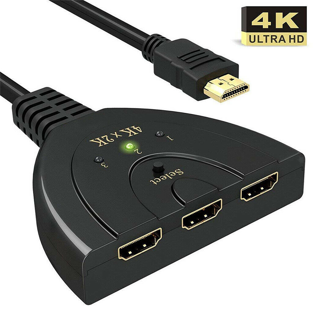HDMI 3 Port Switcher 4Kx2K Splitter 3 in 1 Ports Full HDMI Remote Switch