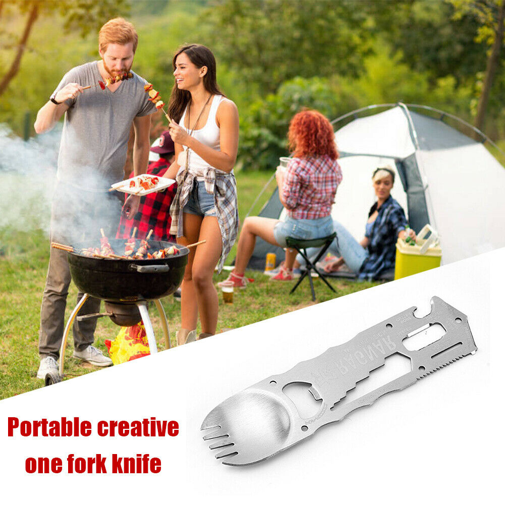 Outdoor EDC Portable Cutlery Fork Spoon Bottle Opener Camping Picnic Tool @