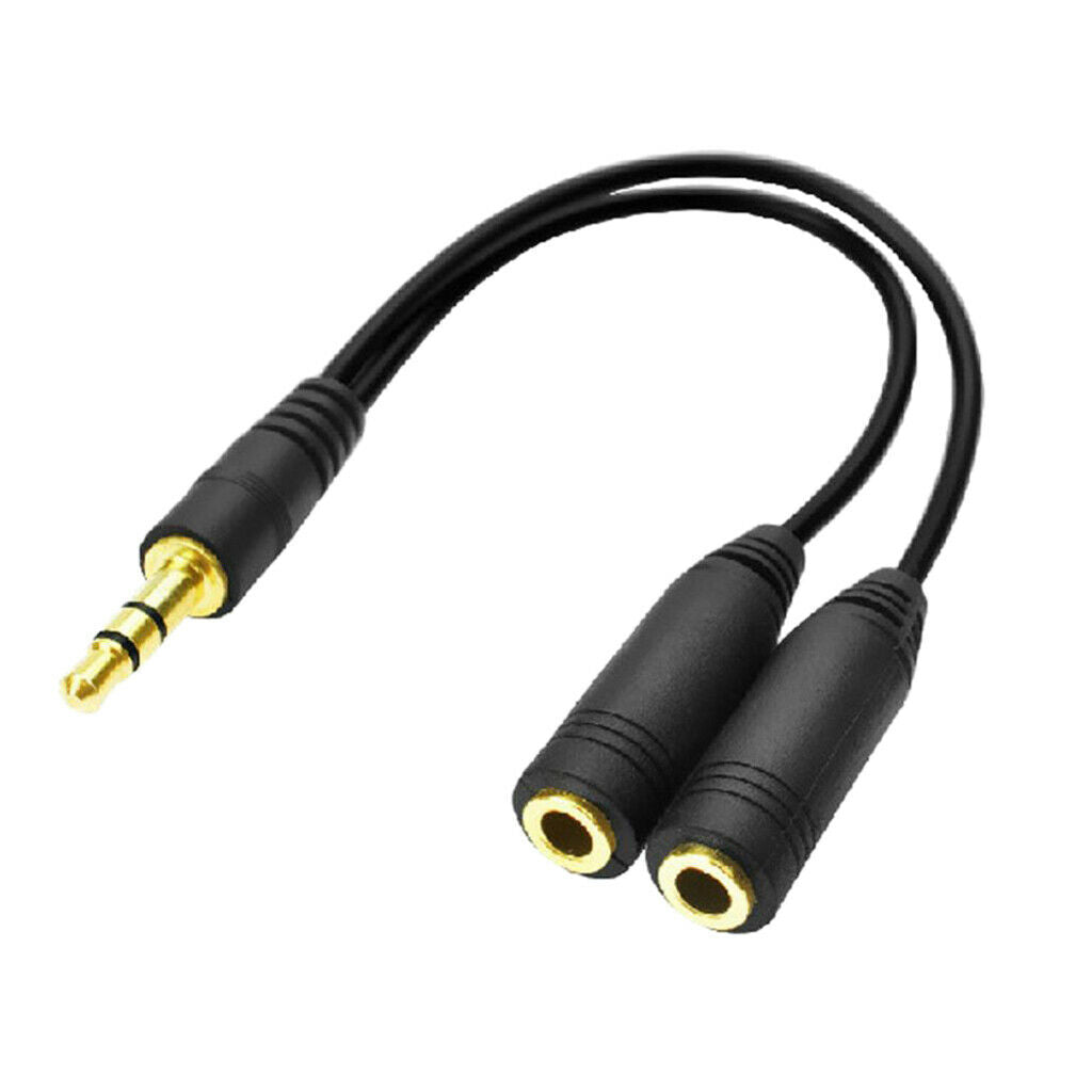 Black Stereo Audio Male 2 Female Y Splitter Cord Power For Headset Mic