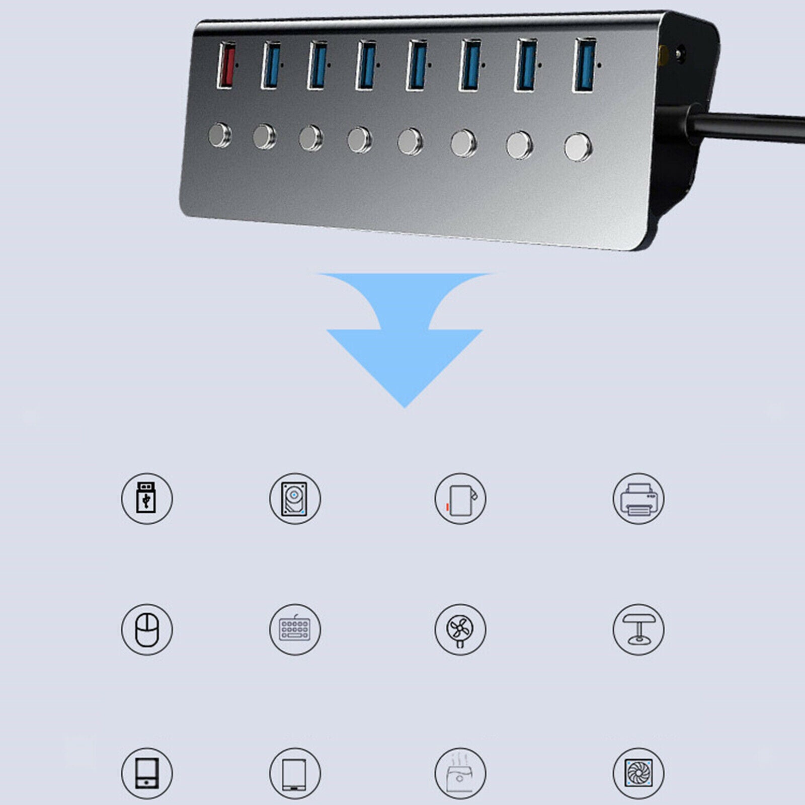 Universal Powered 8 Ports USB 3.0 Hub Portable USB Splitter Laptop PC Mouse
