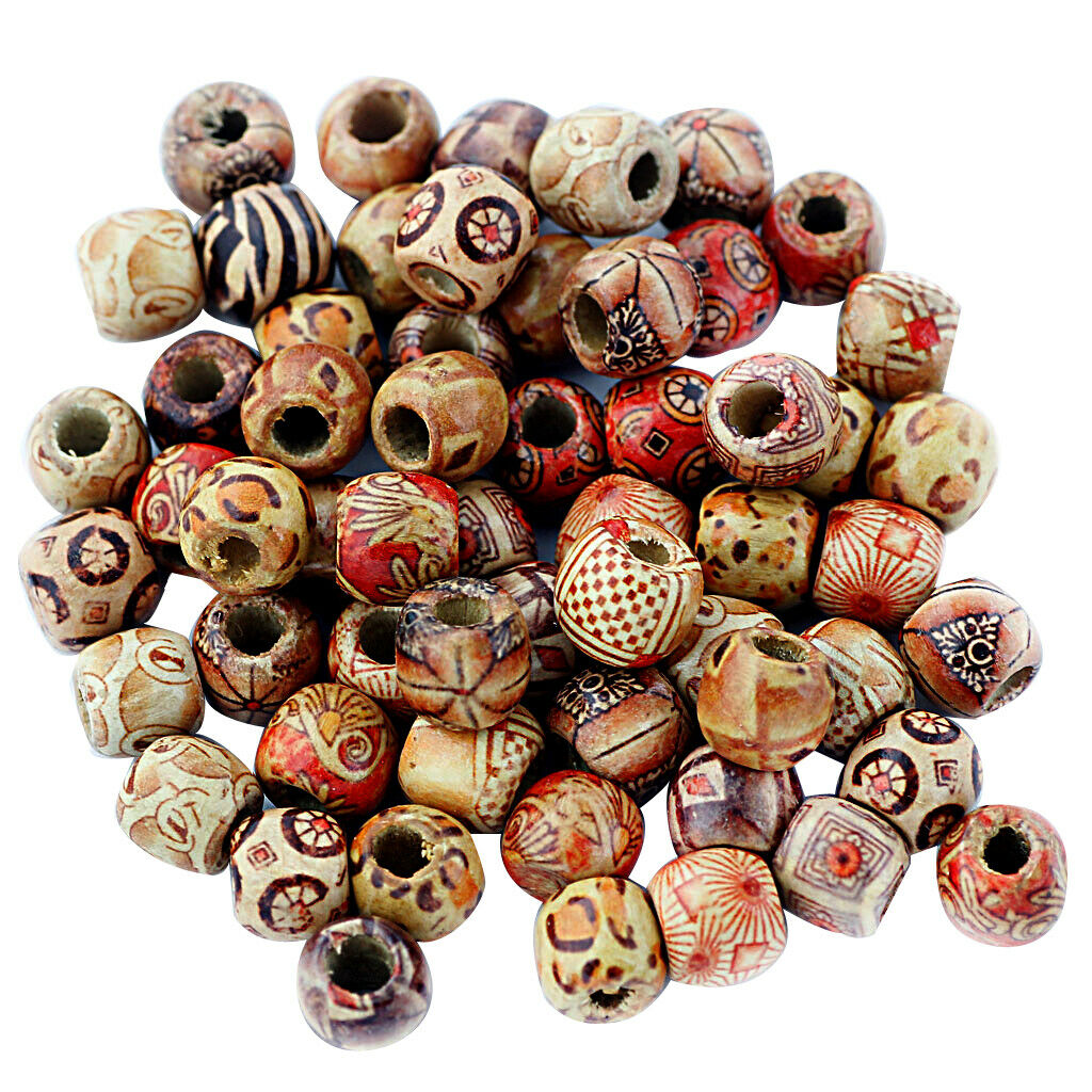 100 x Round Wood Printed Beads Loose Spacer Beads for Jewelry Making 12mm