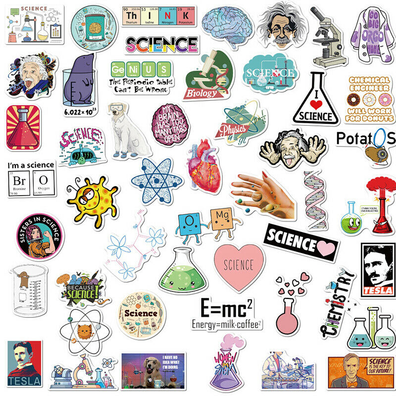 50Pcs/set Science Experiment Programming Stickers Diy Laptop PC Suitcase Deco SJ