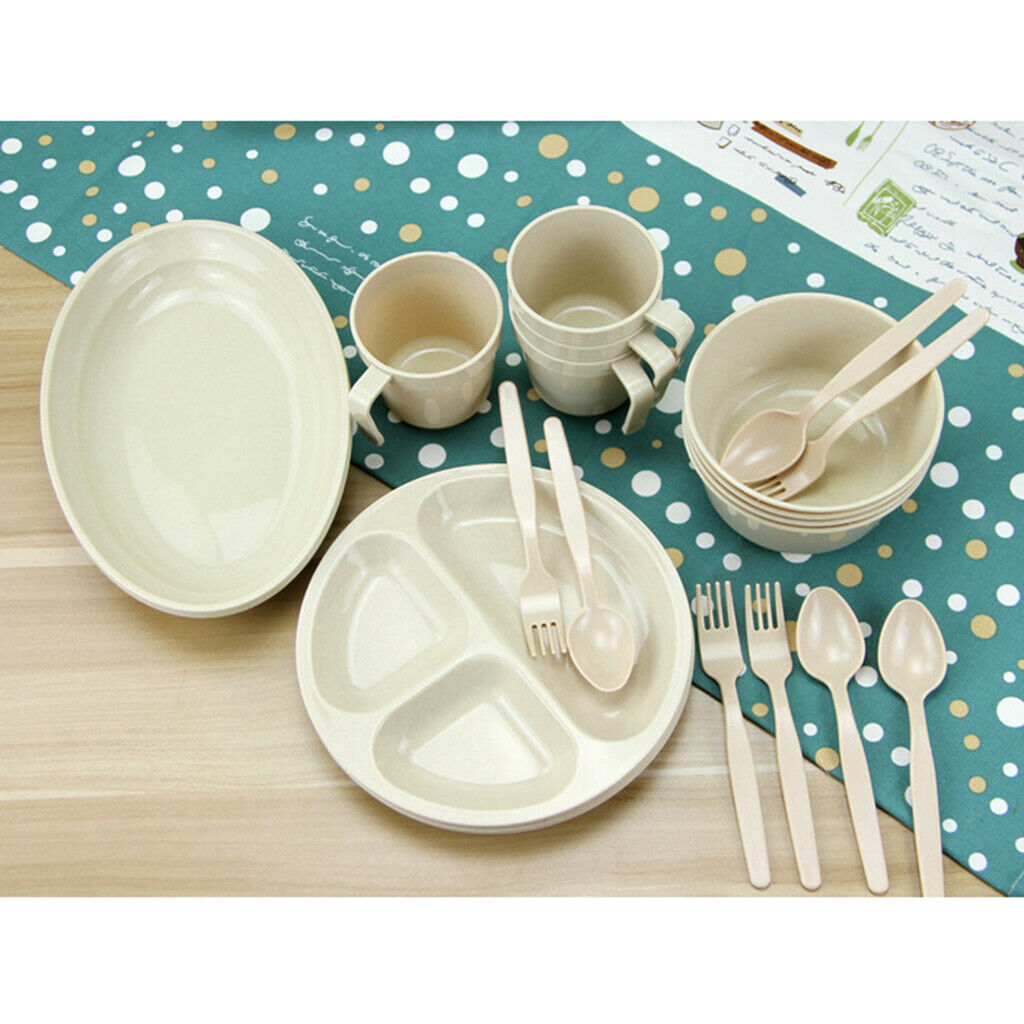 24 Packs Picnic Camping Outdoor Plastic Reusable Tableware Dishes Set