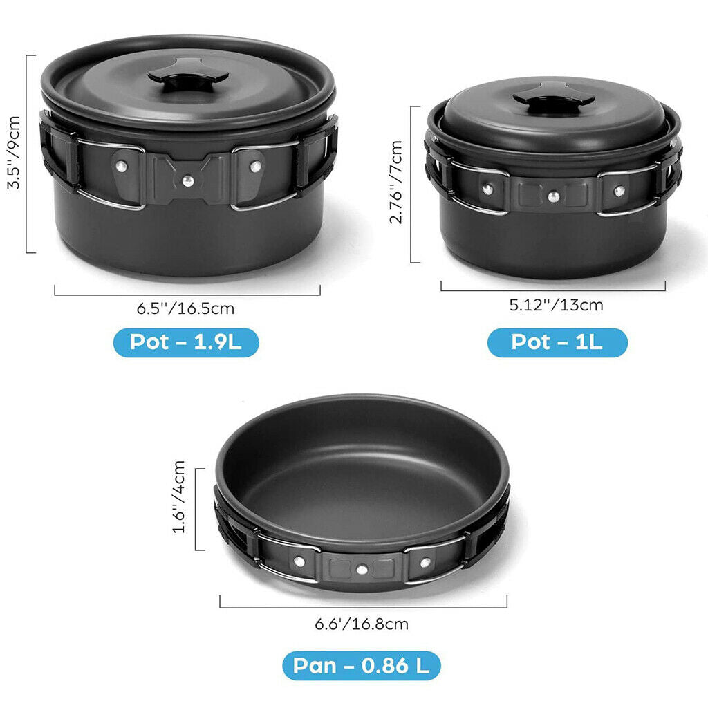 Hiking Camping Cookware Mess Set Outdoor Pan Plates Hiking Picnic Cooker