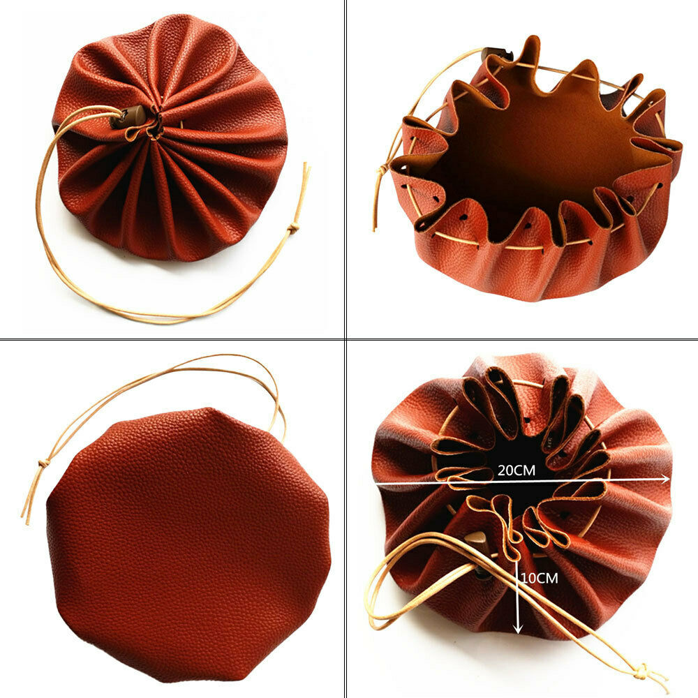 15" Large PU Leather Drawstring Tinder Pouch Bushcraft Survival Camping Gift