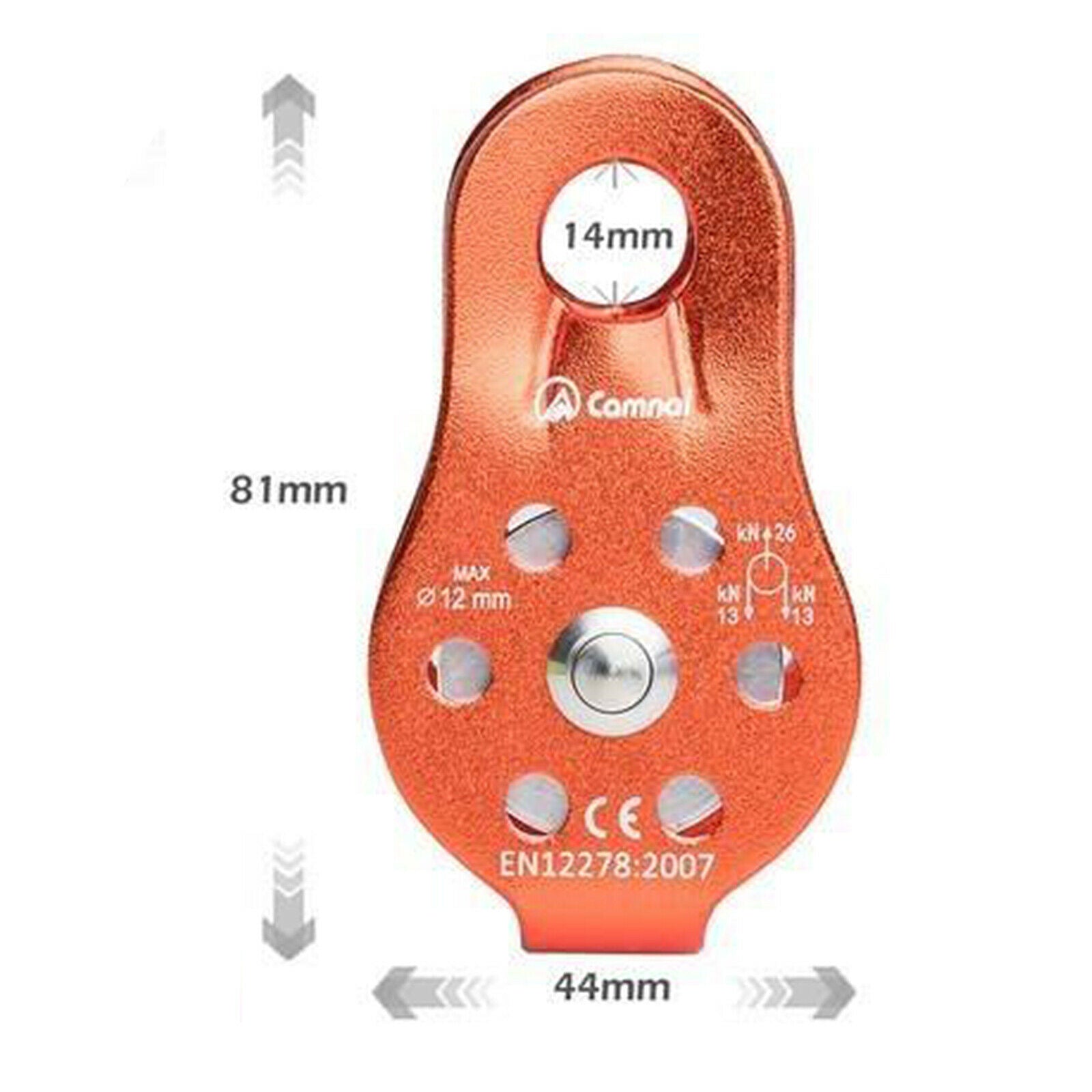 26KN Triple Attachment Pulley / Hitch Climbing Arborist for 12mm Rope Orange