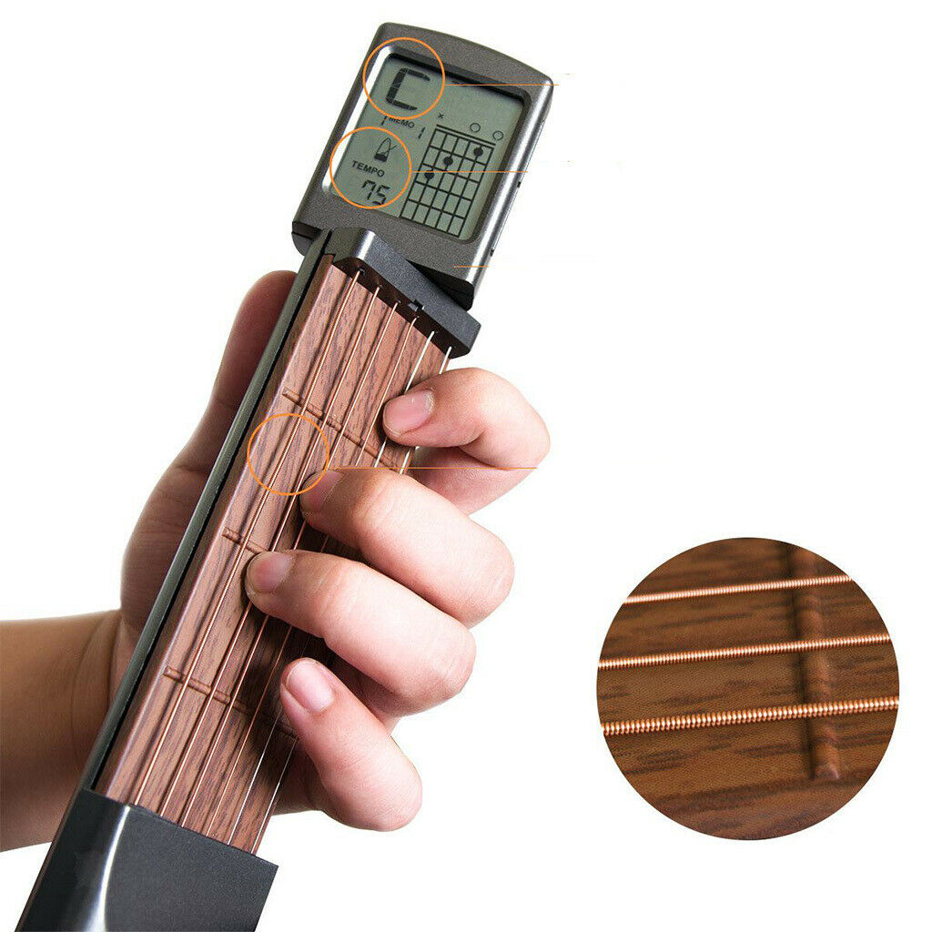 Black Pocket Guitar  Trainer Gadget Practice Tool Musical Instrument