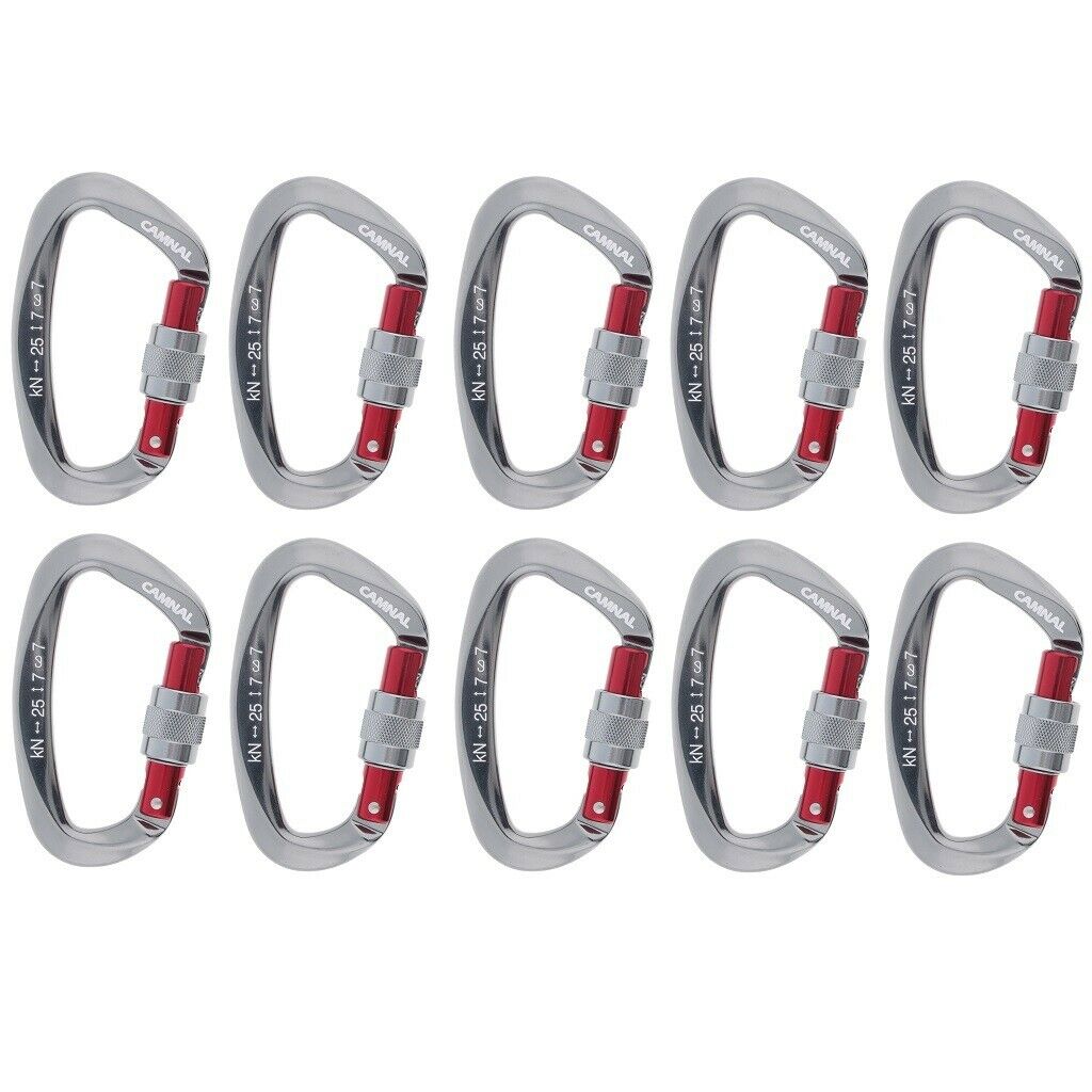 10 Pieces 25KN Screwgate Locking Carabiner Climbing Caving Clip Hammock Hook