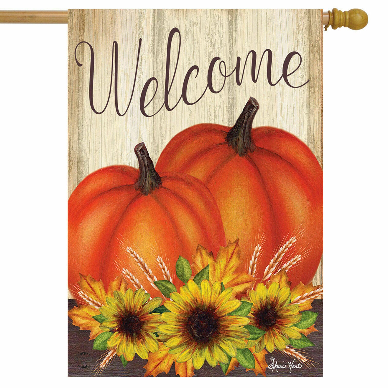 #81A AUTUMN FALL PUMPKIN PAIR SUNFLOWERS LARGE HOUSE FLAG 28X40 BANNER