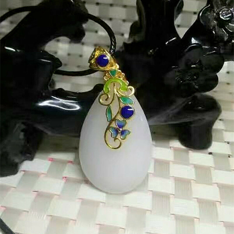 100% Natural Drop shape Xinjiang Kunlun white jade drop pendant AAA